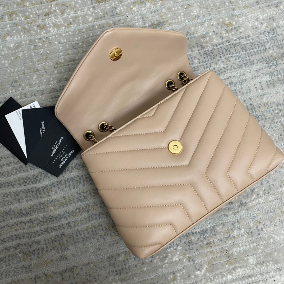 Y Small Loulou 23 Beige Leather Gold 23x17x9cm