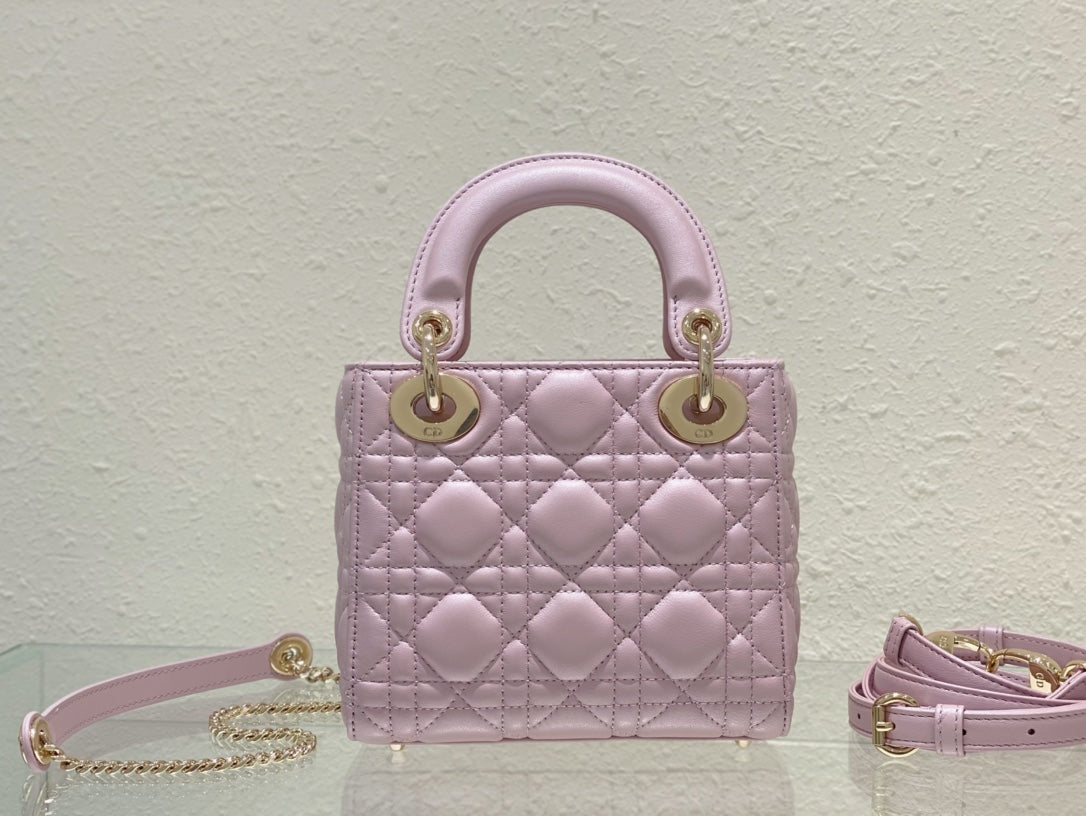 Dior Opaline Pink Lambskin Mini Lady Dior Bag 17x15x7cm
