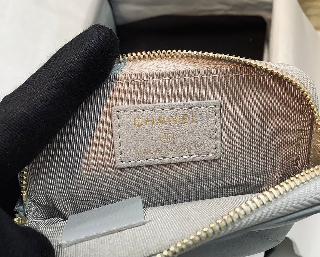 cc CO-CO Card Holder 12cm/4.7in Gold Hardware For Women Grey