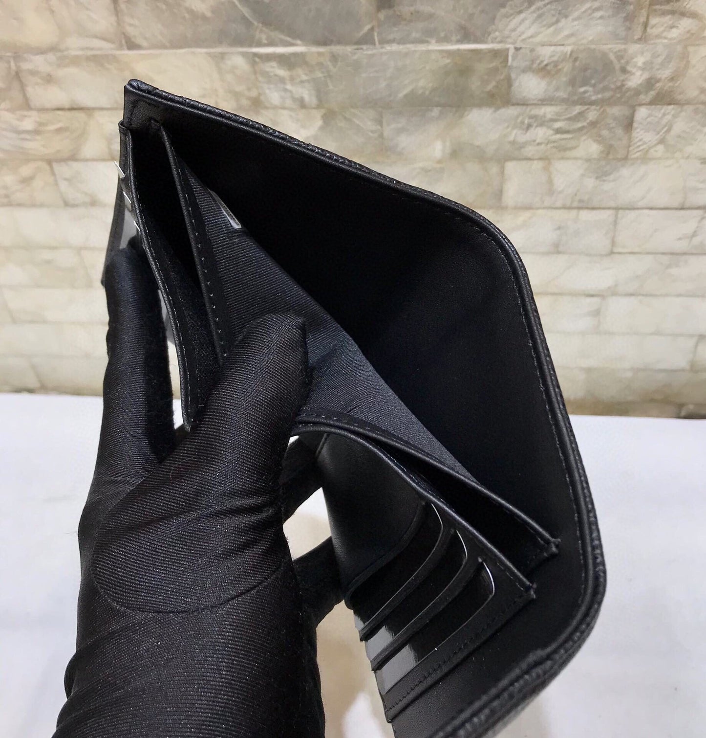 cc CO-CO Boy Flap Card Holder 11cm/4.3in Silver Hardware For Women Black