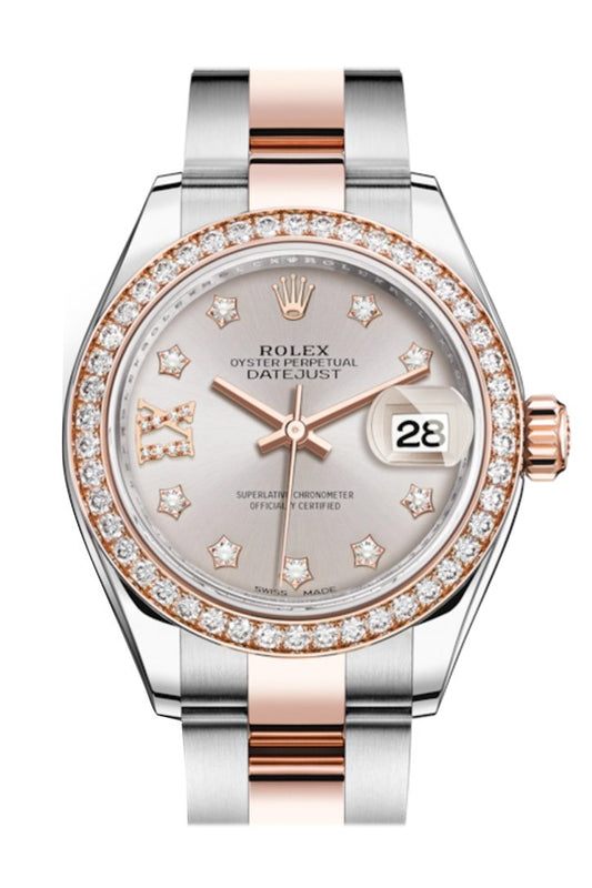 Rlx Datejust 28 Sundust Large VI Diamonds Dial Diamond Bezel Rose Gold Two Tone Watch 279381RBR 279381