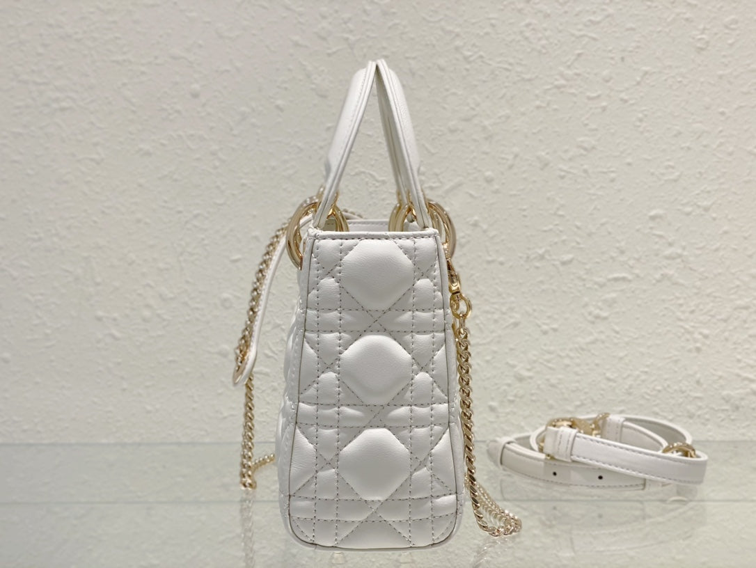 Lady Dior Bag Latte Cannage Lambskin Bag White 17x15x7cm