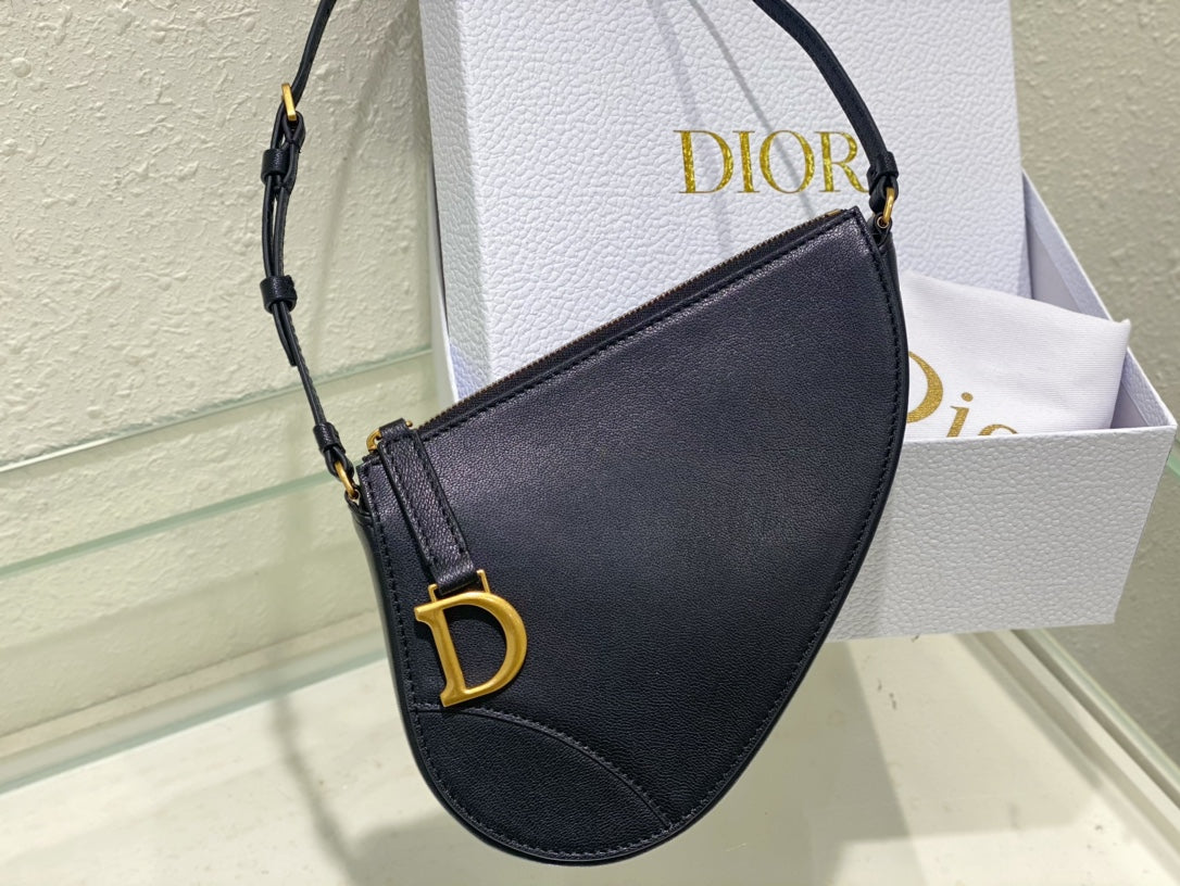 Christian Dior SADDLE SHOULDER POUCH BAG BLACK 20x15x4cm