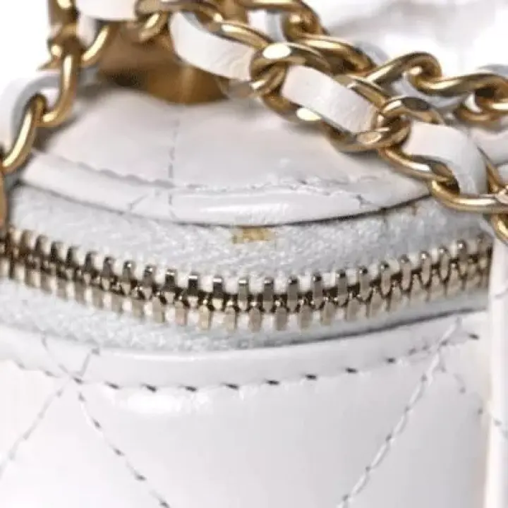 CC Calfskin Quilted Mini Perfect Fit Vanity Case With Chain White