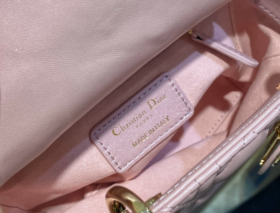 Dior Opaline Pink Lambskin Mini Lady Dior Bag 17x15x7cm