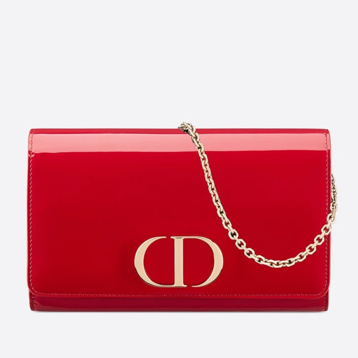 D 30 Montaigne Wallet On Chain In Red Patent Calfskin