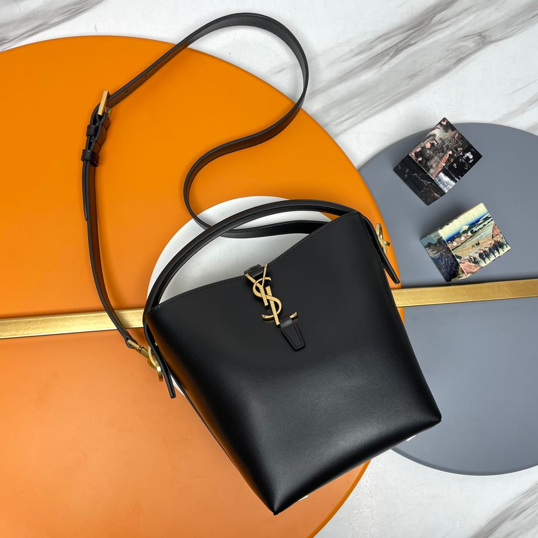 SAINT LAURENT LE 37 Mini Shiny Leather Bucket Bag
