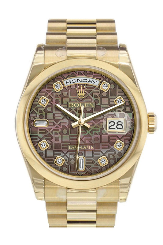 RLX Day-Date 36 Black mother of pearl Jubilee Diamonds Dial President Yellow Gold Watch 118208