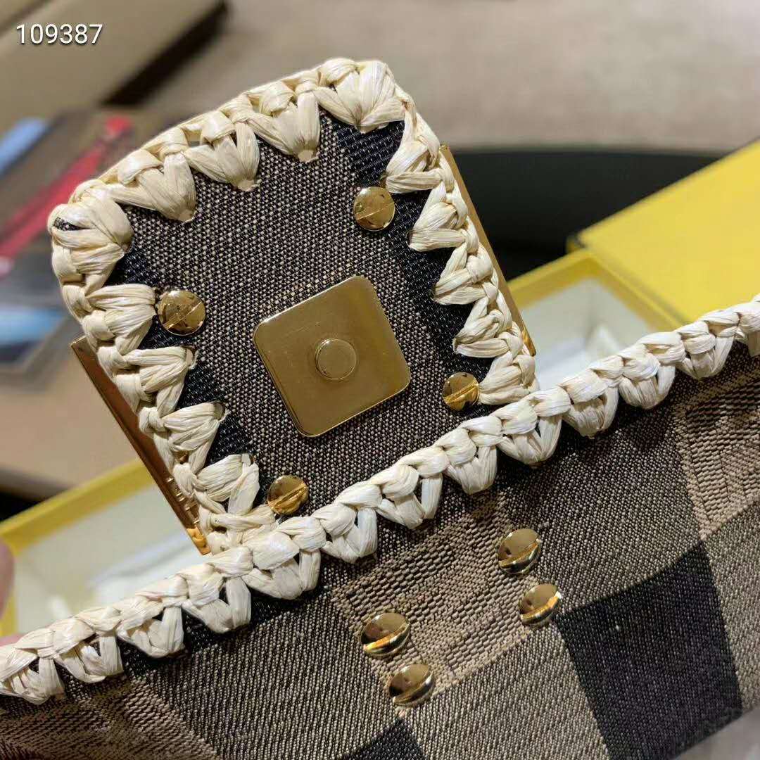 Fd Women Baguette Bag Medium Size Brown Fabric Bag FF