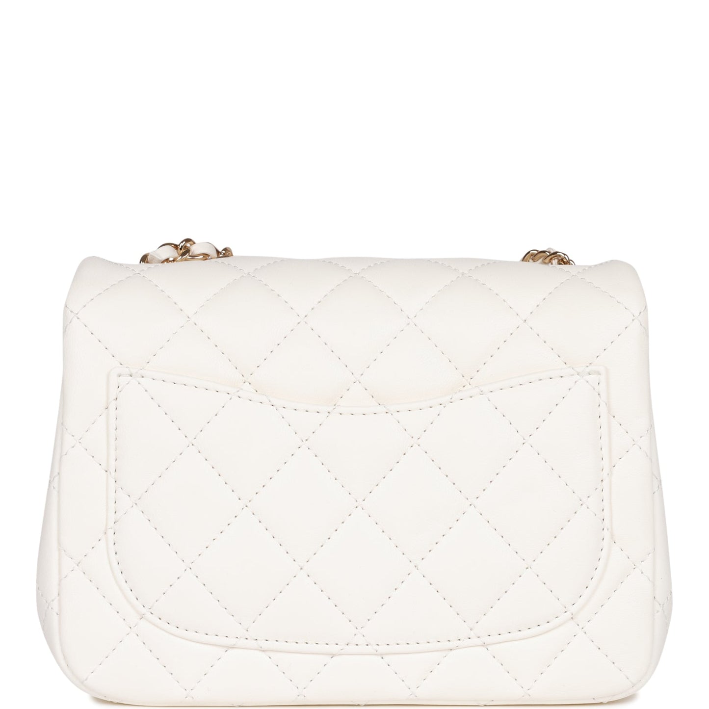 CC Pearl Crush Mini Square Flap Bag White Lambskin Light Gold Hardware