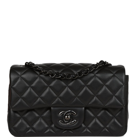 CC Mini Rectangular Flap Bag SO Black Lambskin Black Hardware for MR