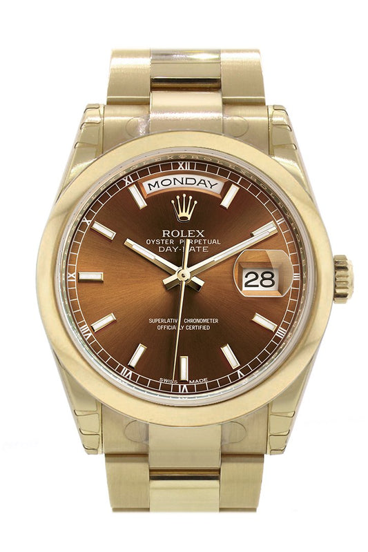 RLX Day-Date 36 Cognac Dial Yellow Gold Watch 118208