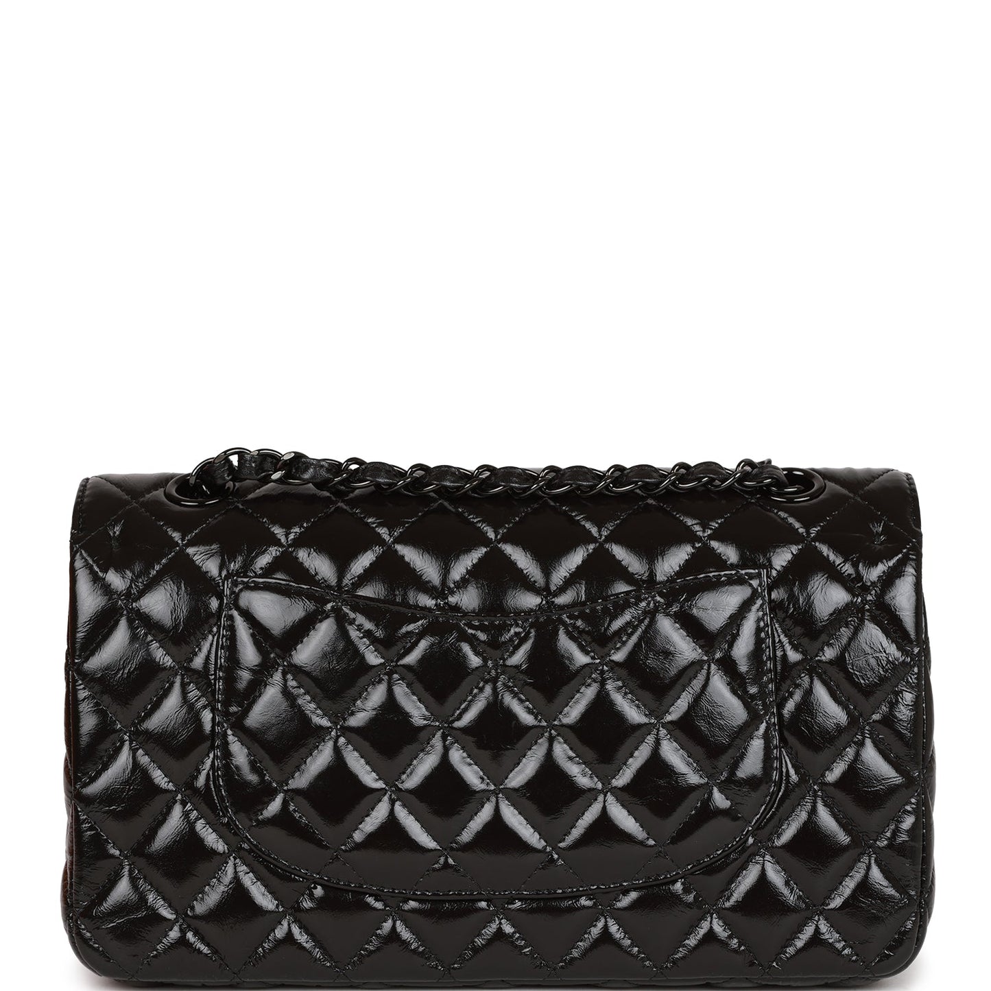 CC Medium Classic Double Flap Bag SO Black Crumpled Calfskin Black Hardware