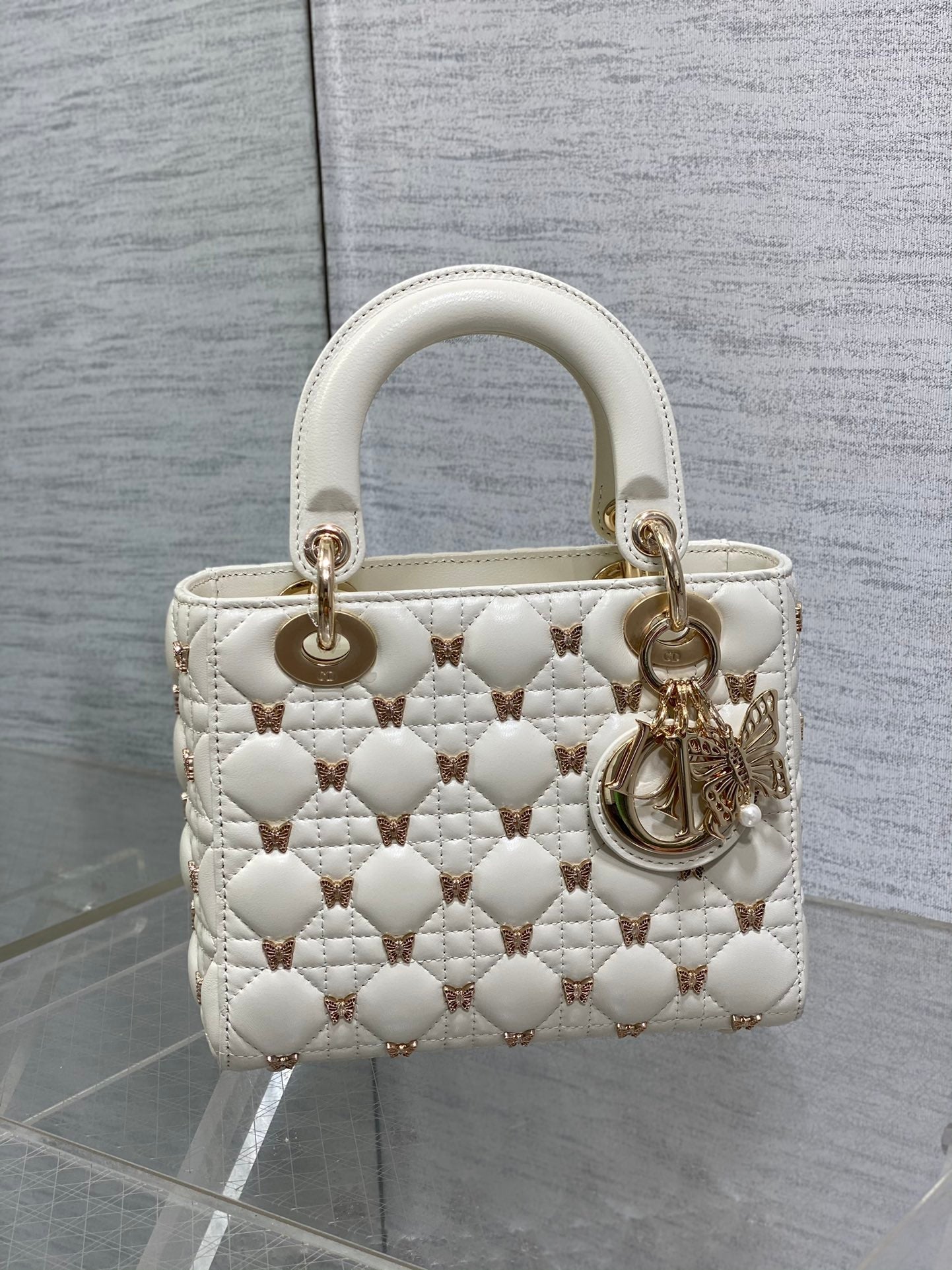Christian Dior LADY DIOR Butterfly Crossbody Bag white 20cm