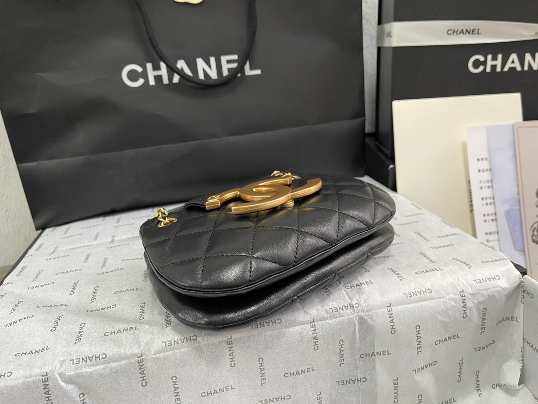 Chanel 24C Vintage Logo Small Quilted Lambskin Shoulder Bag AS4609 Black
