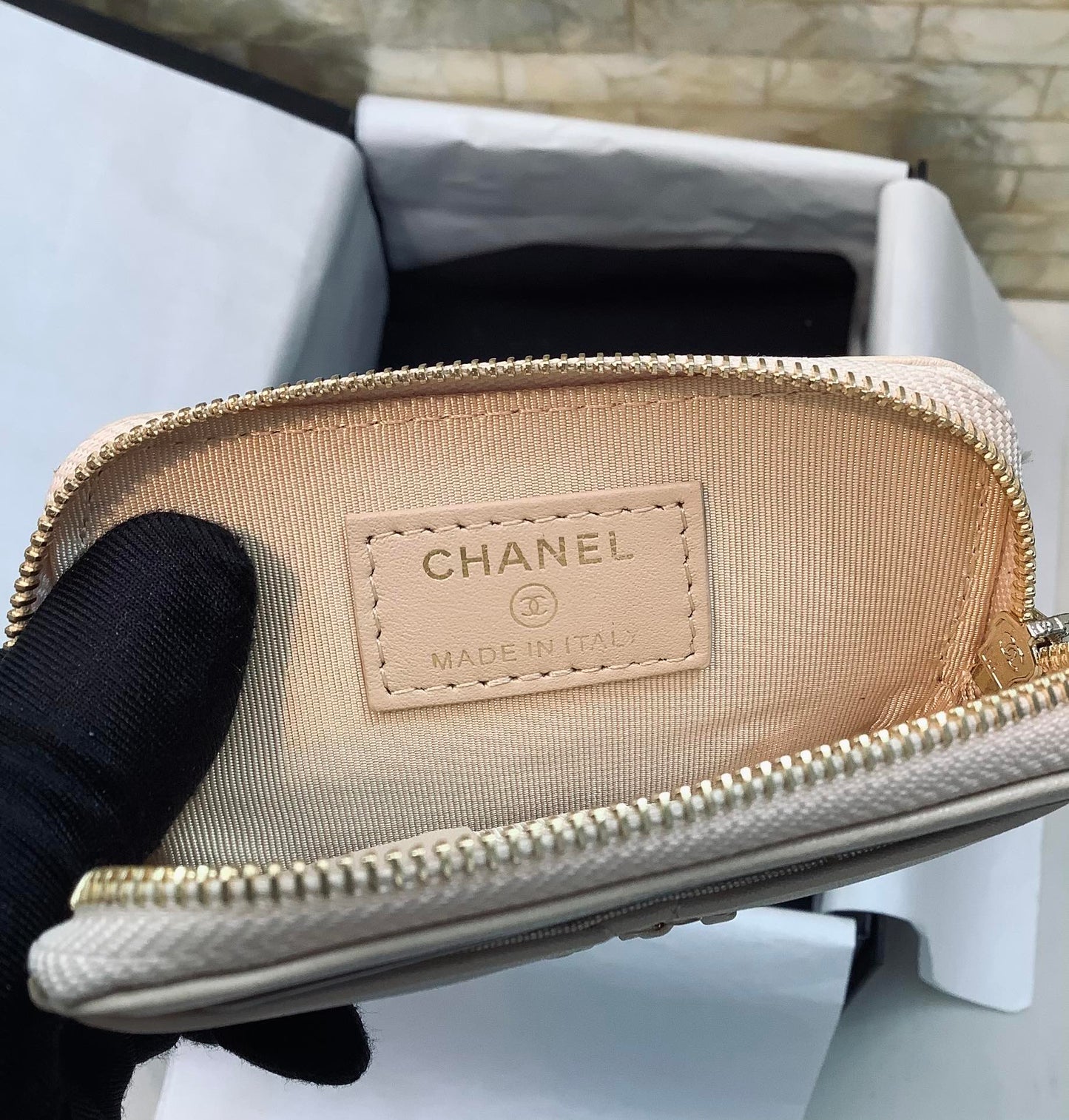 cc CO-CO Card Holder 12cm/4.7in Gold Hardware For Women Beige