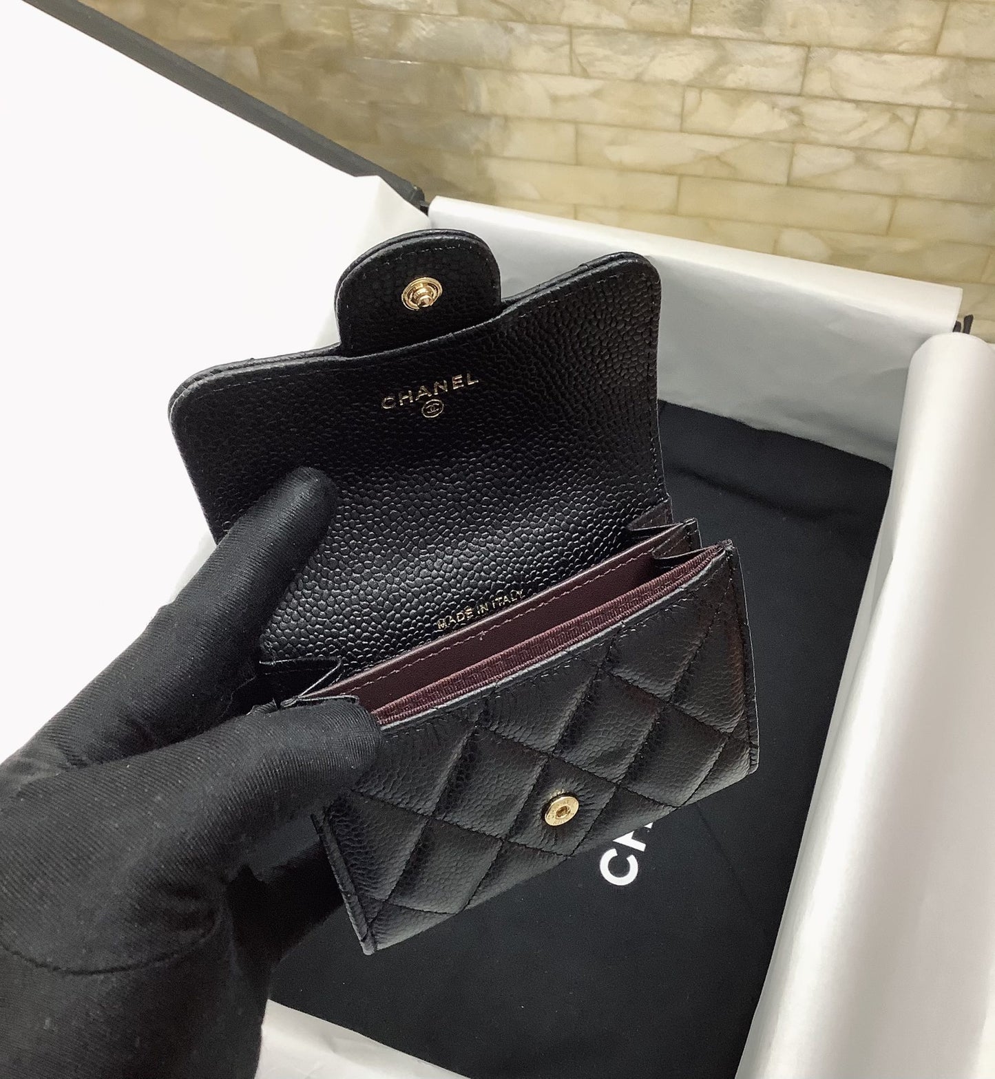 cc CO-CO Classic Card Holder 11cm/4.4in Gold Hardware For Women Black