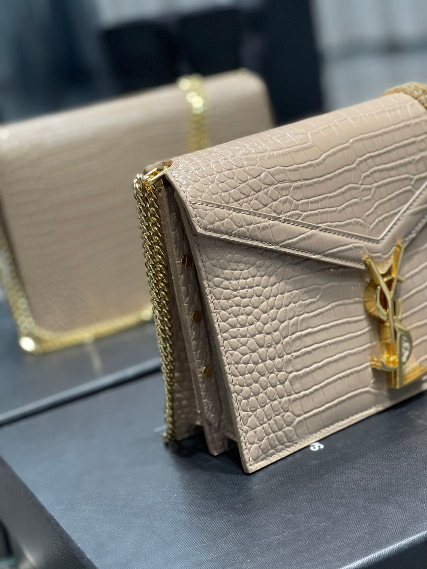 Y Cassandra Medium Chain Bag Dark Beige In Grain De Poudre Embossed