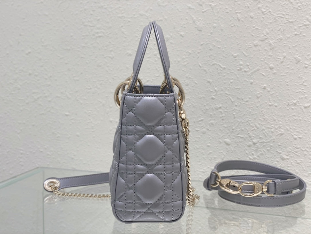 Dior Opaline Grey Lambskin Mini Lady Dior Bag 17x15x7cm