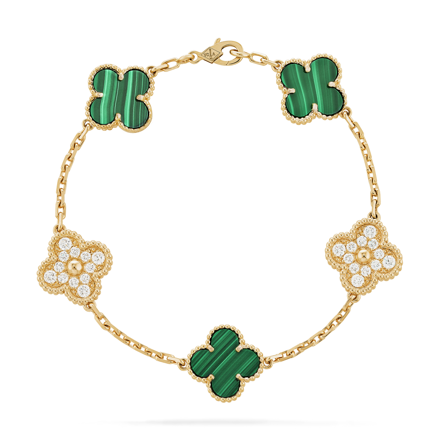 VAN CLEEF & ARPELS Vintage Alhambra Diamond Bracelet Laser Gold/green