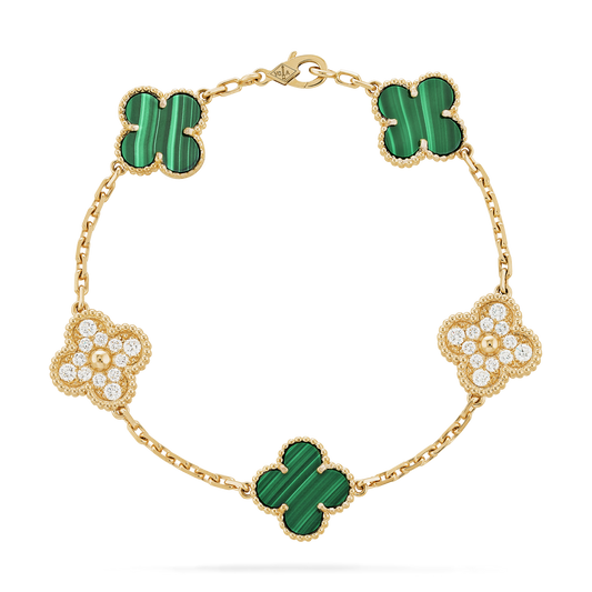 VAN CLEEF & ARPELS Vintage Alhambra Diamond Bracelet Laser Gold/green