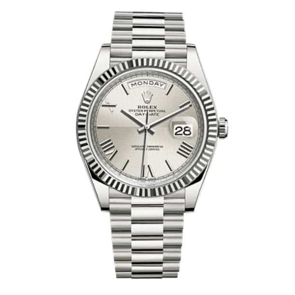 RLX Day-Date 40 Presidential Silver dial, Fluted Bezel, President bracelet, White gold Watch