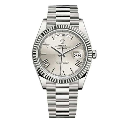 RLX Day-Date 40 Presidential Silver dial, Fluted Bezel, President bracelet, White gold Watch
