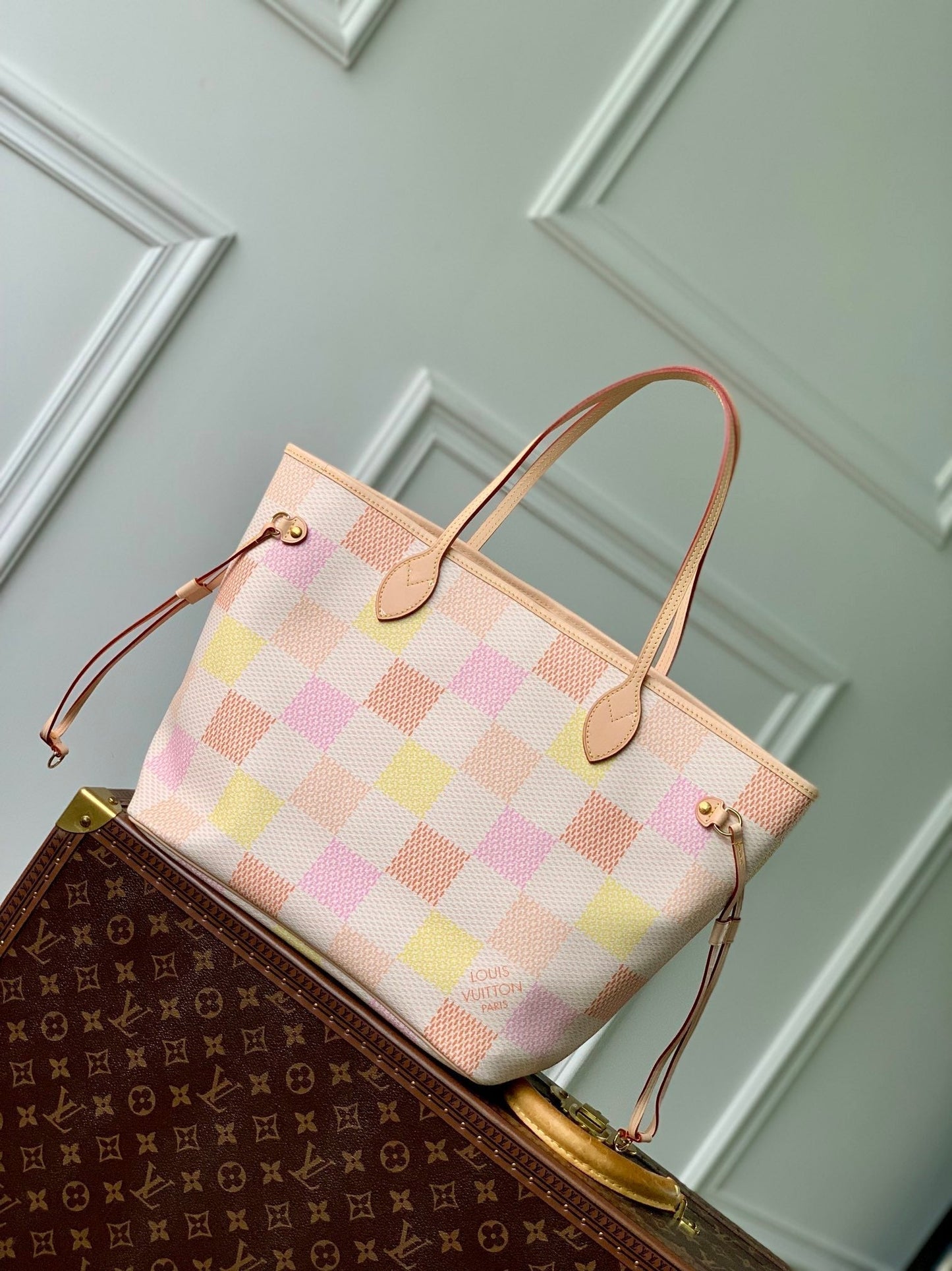 LOUIS VUITTON Damier Giant Neverfull MM Peach N40668