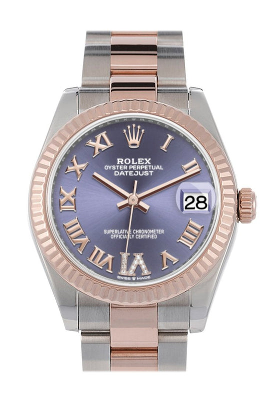 Rlx Datejust 31 Aubergine Large VI set with diamonds Dial Fluted Bezel 18K Everose Gold Two Tone Watch 278271