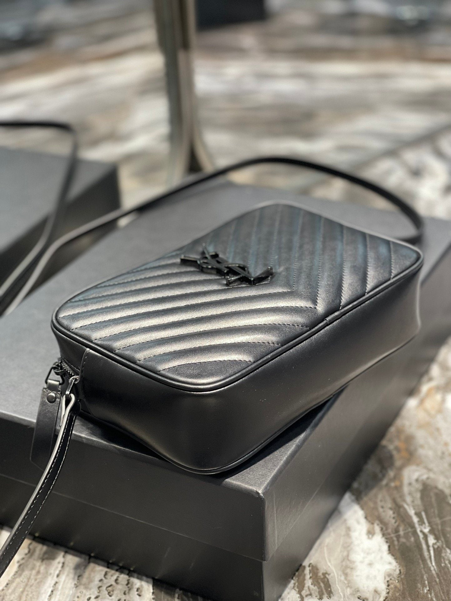 Y Lou Camera Bag Black With Metal Hardware