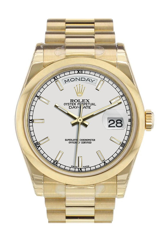 RLX Day-Date 36 White Dial President Yellow Gold Watch 118208