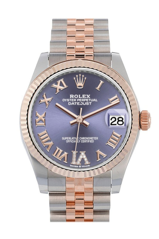 Rlx Datejust 31 Aubergine Large VI set with diamonds Dial Fluted Bezel 18K Everose Gold Two Tone Jubilee Watch 278271