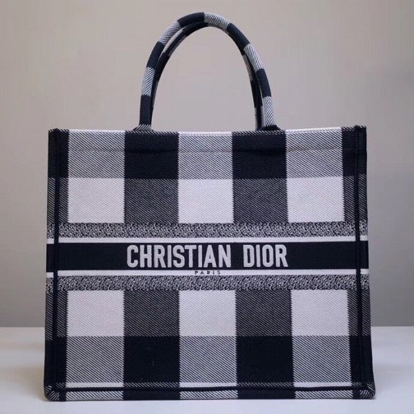 D Book Tote Bag  Checkered Canvas