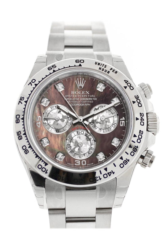 RLX Cosmograph Daytona Black Mother of Pearl Diamond Dial White Gold Oyster Men's Watch 116509