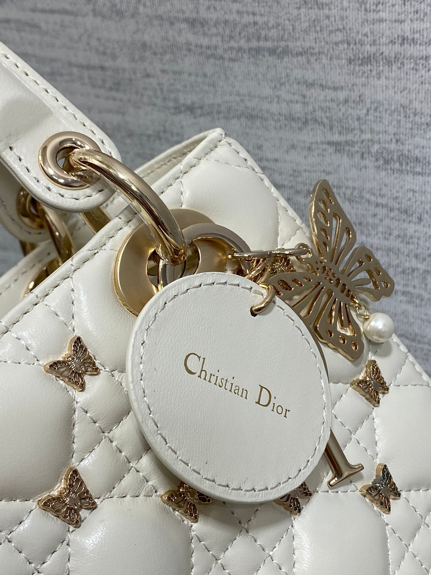 Christian Dior LADY DIOR Butterfly Crossbody Bag white 20cm