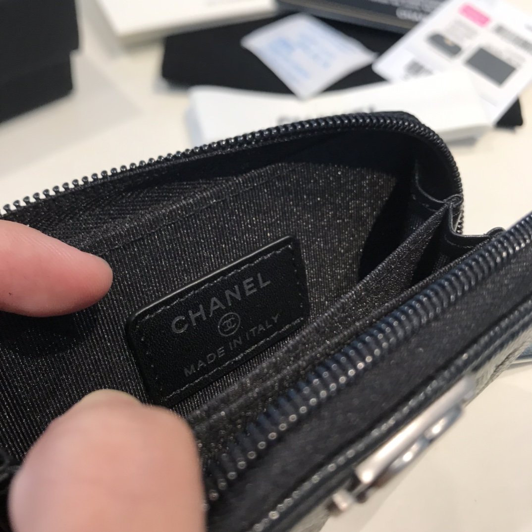 cc CO-CO Boy Flap Card Holder 11.5cm/4.5in Silver Hardware For Women Black