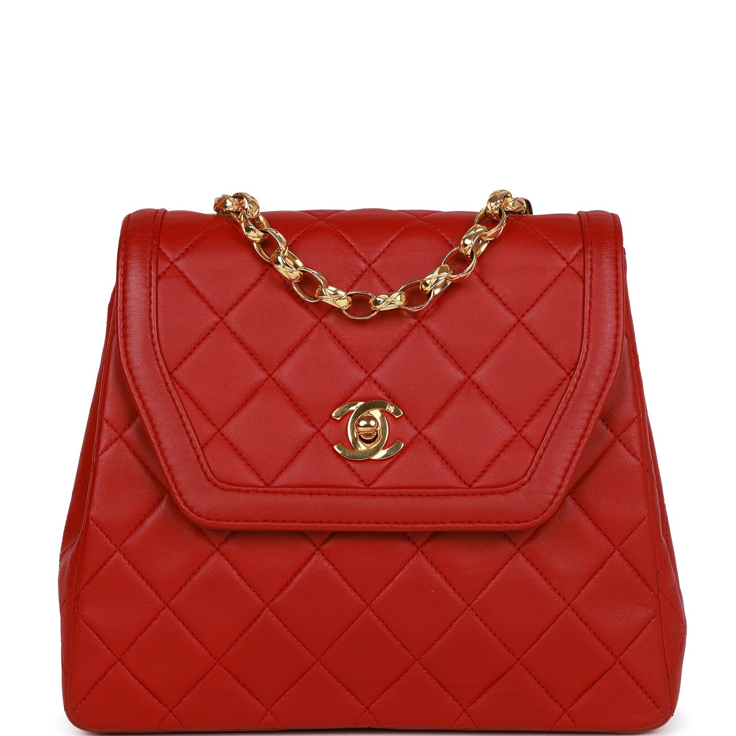 Vintage CC Trapeze Flap Bag Red Lambskin Gold Hardware