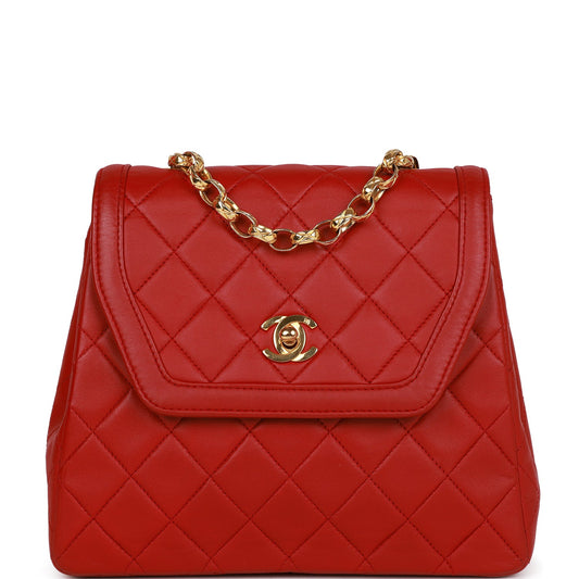 Vintage CC Trapeze Flap Bag Red Lambskin Gold Hardware
