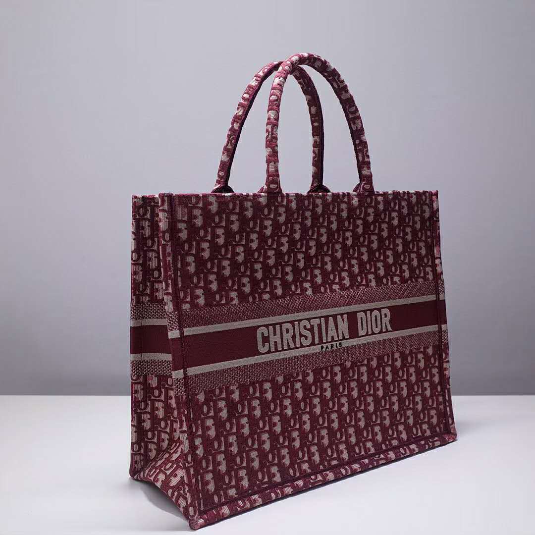 CD Unisex CD Book Tote Maroon CD Oblique Embroidered Velvet