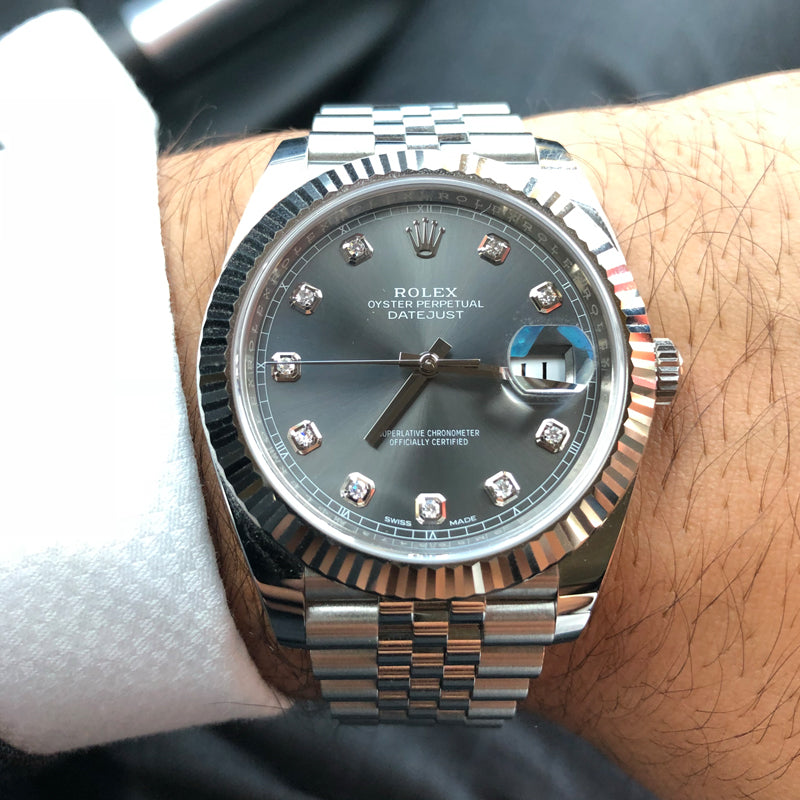 Rlx DateJust 41 Rhodium Diamond Dial 126334 -0006 Steel & 18k White Gold