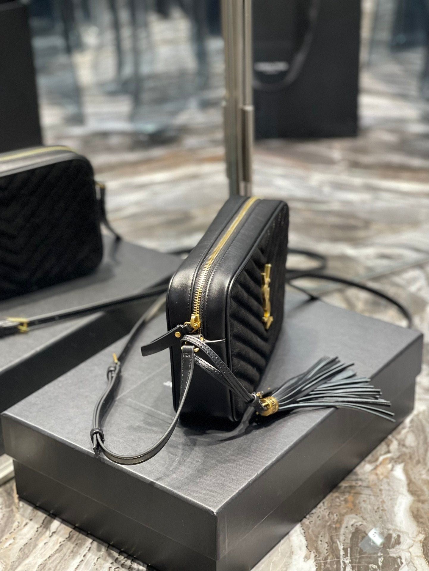 Y Lou Camera Bag Black With Gold Hardware