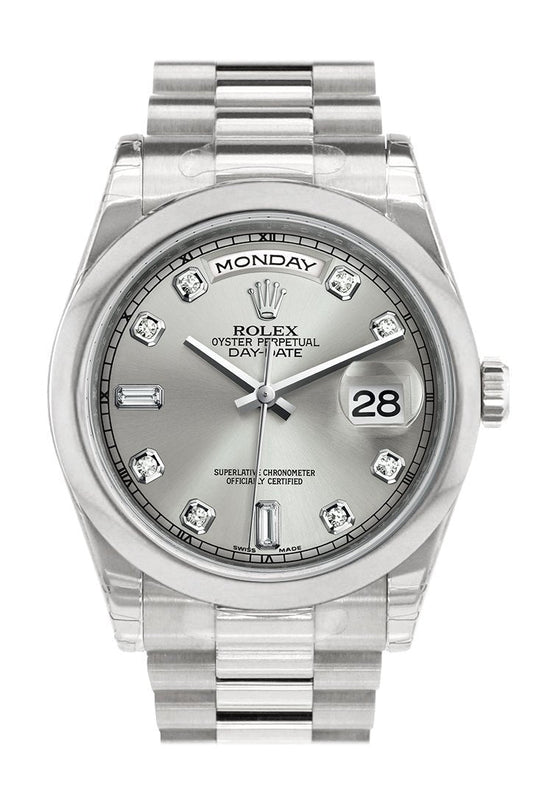 RLX Day Date 36 Silver set with diamonds Dial President Men's Watch 118206