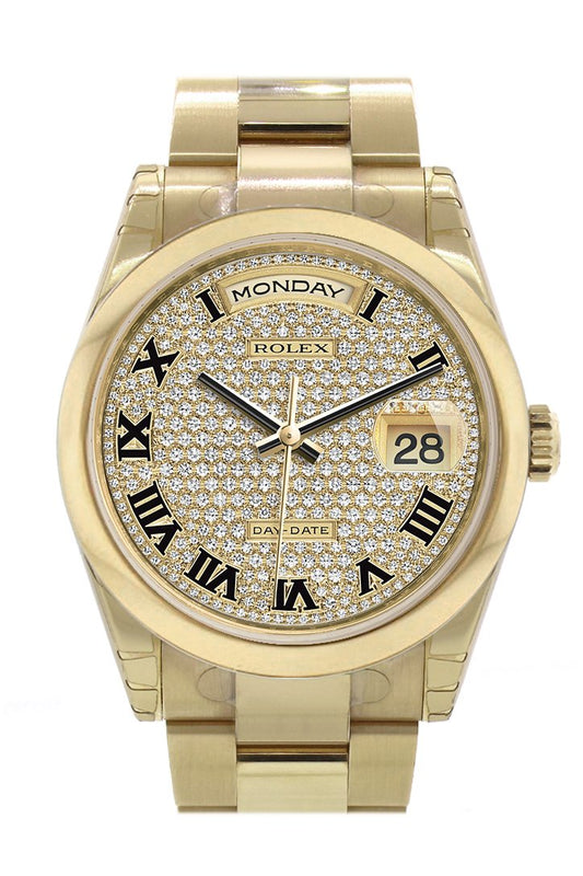 RLX Day-Date 36 Diamond Paved Dial Yellow Gold Watch 118208
