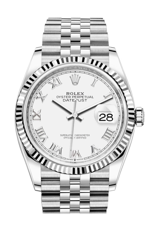 Rlx Datejust 36 White Roman Dial Automatic Jubilee Watch 126234