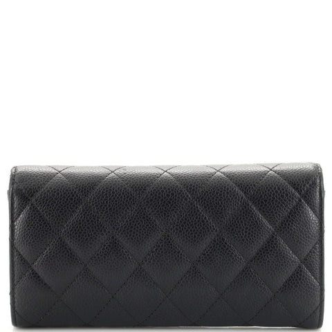 CC Gusset Classic Flap Wallet Quilted Caviar Long