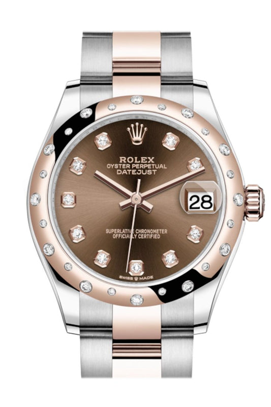 Rlx Datejust 31 Chocolate Diamonds Dial Diamond Bezel Rose Gold Two Tone Watch 278341RBR 278341