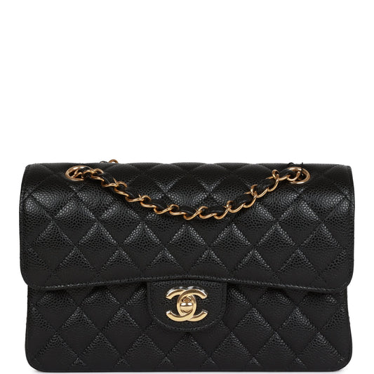 CC Small Classic Double Flap Black Caviar Gold Hardware