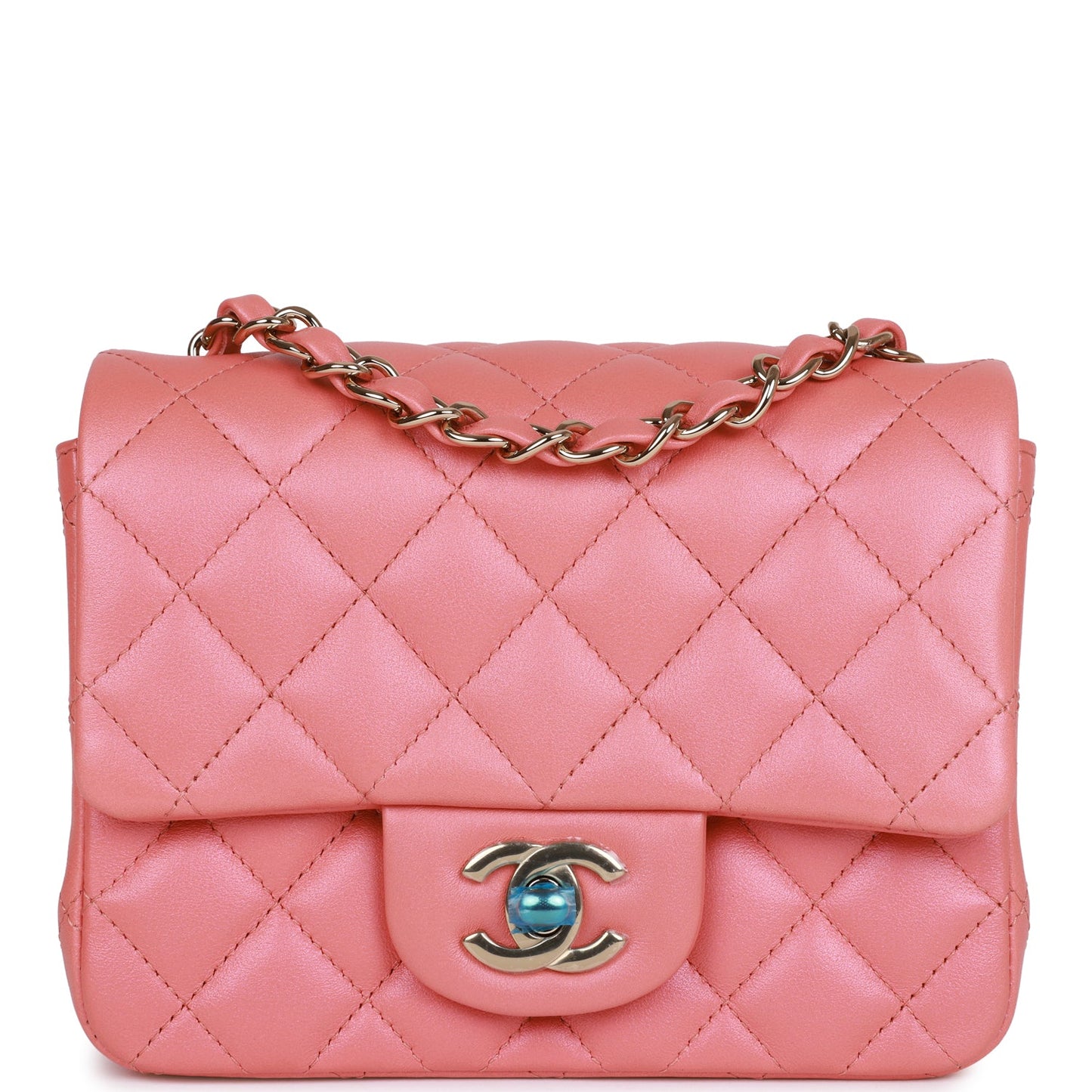 CC Mini Square Flap Bag Pink Lambskin Light Gold Hardware