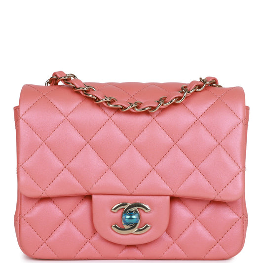 CC Mini Square Flap Bag Pink Lambskin Light Gold Hardware