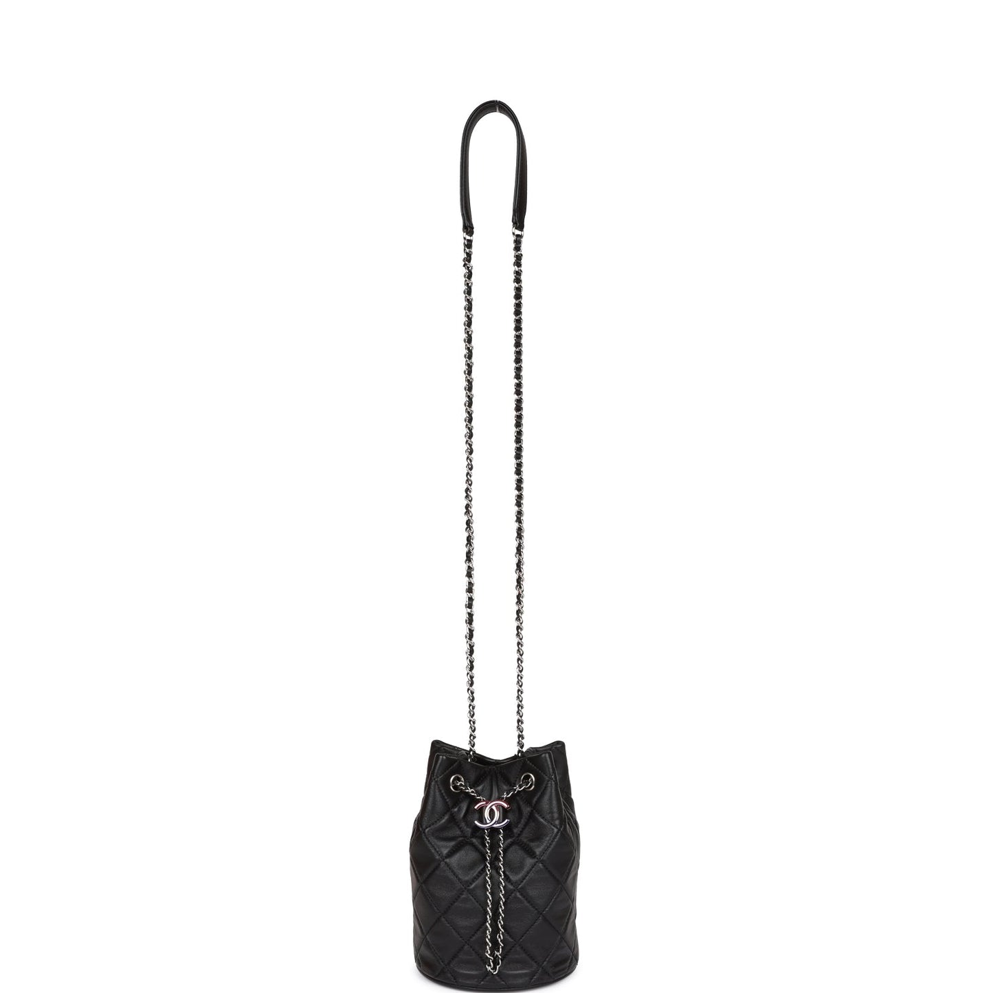 CC Mini Bucket Bag Black Lambskin Silver Hardware